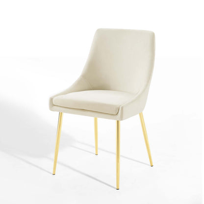 Viscount Performance Velvet Dining Chairs - Set of 2, Velvet, Metal Steel, Gold Ivory White, 18524