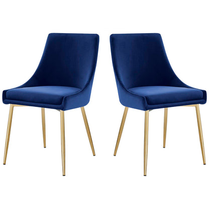 Viscount Performance Velvet Dining Chairs - Set of 2, Velvet, Metal Steel, Gold Blue Navy, 18525