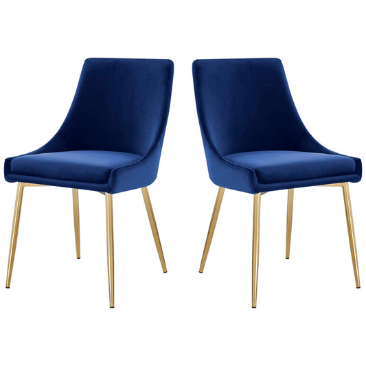 Viscount Performance Velvet Dining Chairs - Set of 2, Velvet, Metal Steel, Gold Blue Navy, 18525