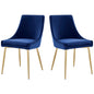 Viscount Performance Velvet Dining Chairs - Set of 2, Velvet, Metal Steel, Gold Blue Navy, 18525