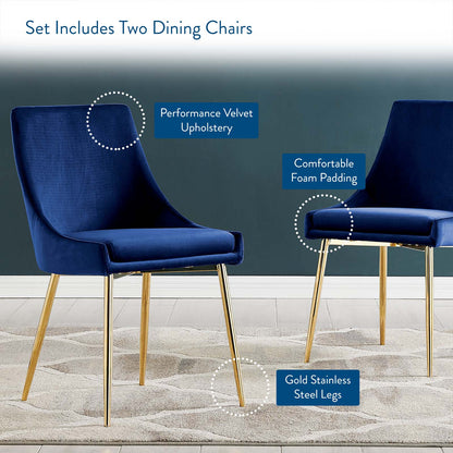 Viscount Performance Velvet Dining Chairs - Set of 2, Velvet, Metal Steel, Gold Blue Navy, 18525