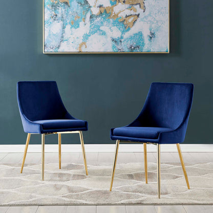 Viscount Performance Velvet Dining Chairs - Set of 2, Velvet, Metal Steel, Gold Blue Navy, 18525