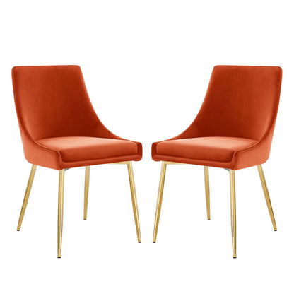Viscount Performance Velvet Dining Chairs - Set of 2, Velvet, Metal Steel, Gold Orange, 18526