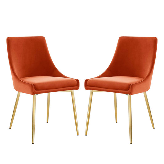 Viscount Performance Velvet Dining Chairs - Set of 2, Velvet, Metal Steel, Gold Orange, 18526