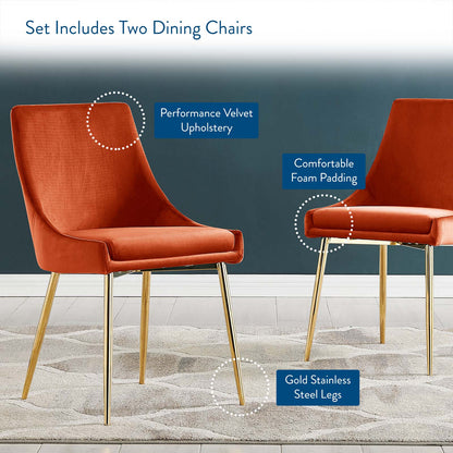 Viscount Performance Velvet Dining Chairs - Set of 2, Velvet, Metal Steel, Gold Orange, 18526