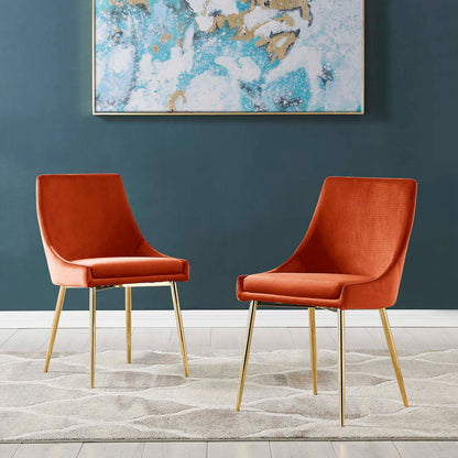 Viscount Performance Velvet Dining Chairs - Set of 2, Velvet, Metal Steel, Gold Orange, 18526