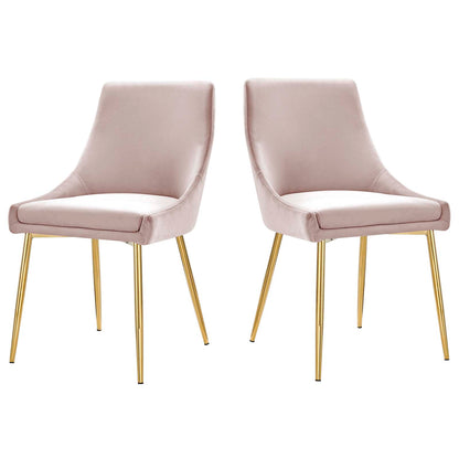 Viscount Performance Velvet Dining Chairs - Set of 2, Velvet, Metal Steel, Gold Pink, 18527