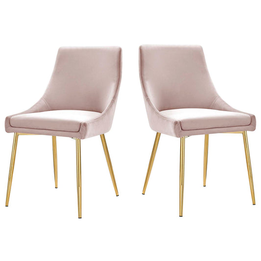 Viscount Performance Velvet Dining Chairs - Set of 2, Velvet, Metal Steel, Gold Pink, 18527