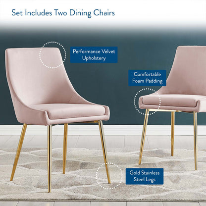 Viscount Performance Velvet Dining Chairs - Set of 2, Velvet, Metal Steel, Gold Pink, 18527