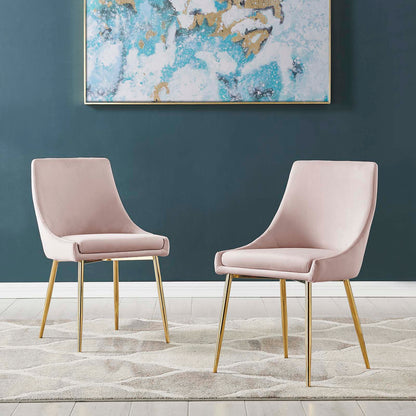 Viscount Performance Velvet Dining Chairs - Set of 2, Velvet, Metal Steel, Gold Pink, 18527