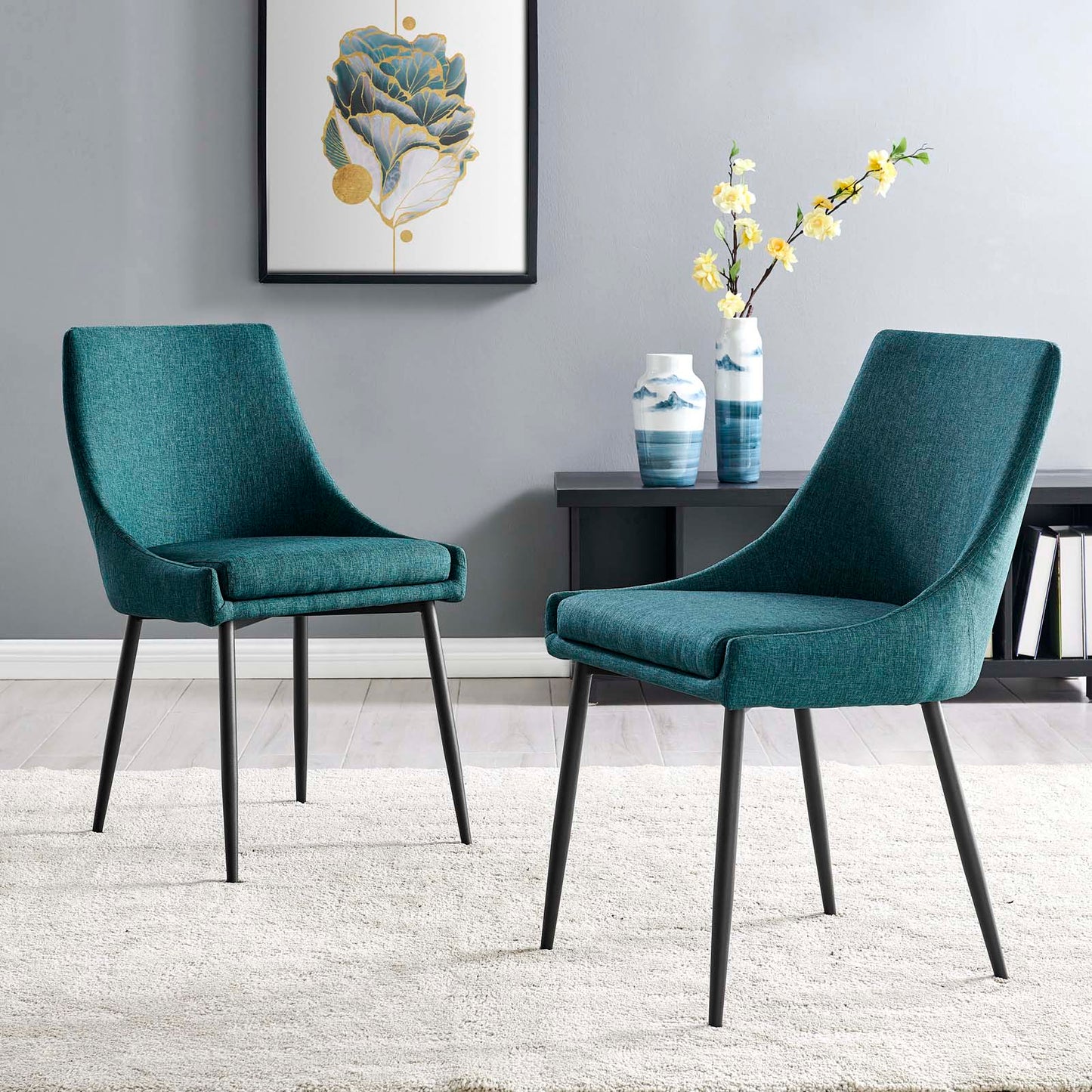 Viscount Upholstered Fabric Dining Chairs - Set of 2, Fabric, Metal Steel, Black Blue, 18532