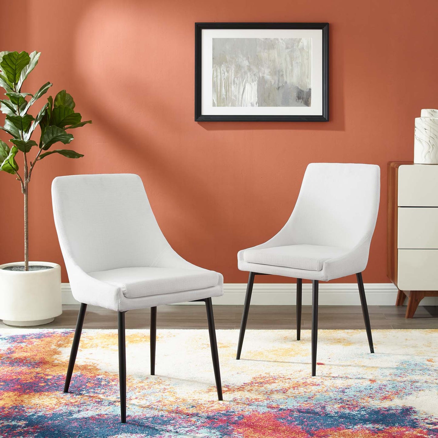 Viscount Upholstered Fabric Dining Chairs - Set of 2, Fabric, Metal Steel, Black White, 18533
