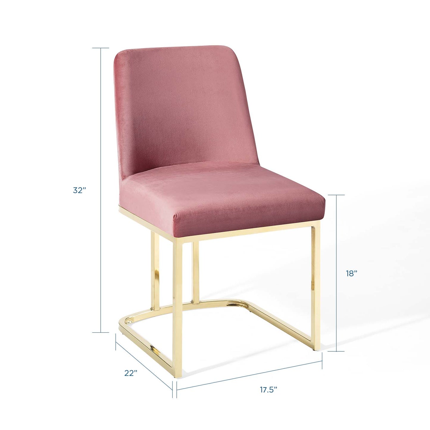 Amplify Sled Base Performance Velvet Dining Side Chair, Velvet, Metal Steel, Gold Pink, 18534