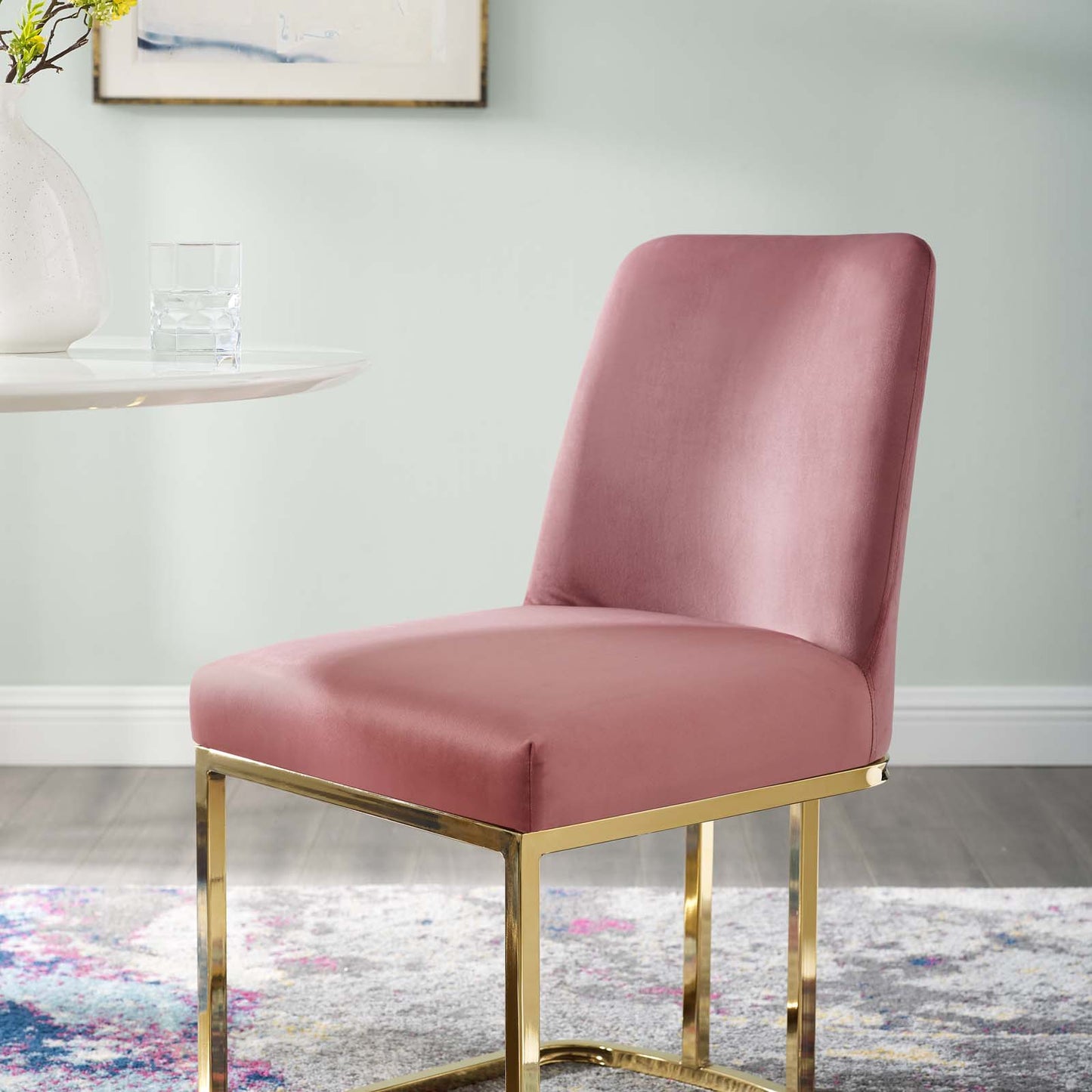 Amplify Sled Base Performance Velvet Dining Side Chair, Velvet, Metal Steel, Gold Pink, 18534