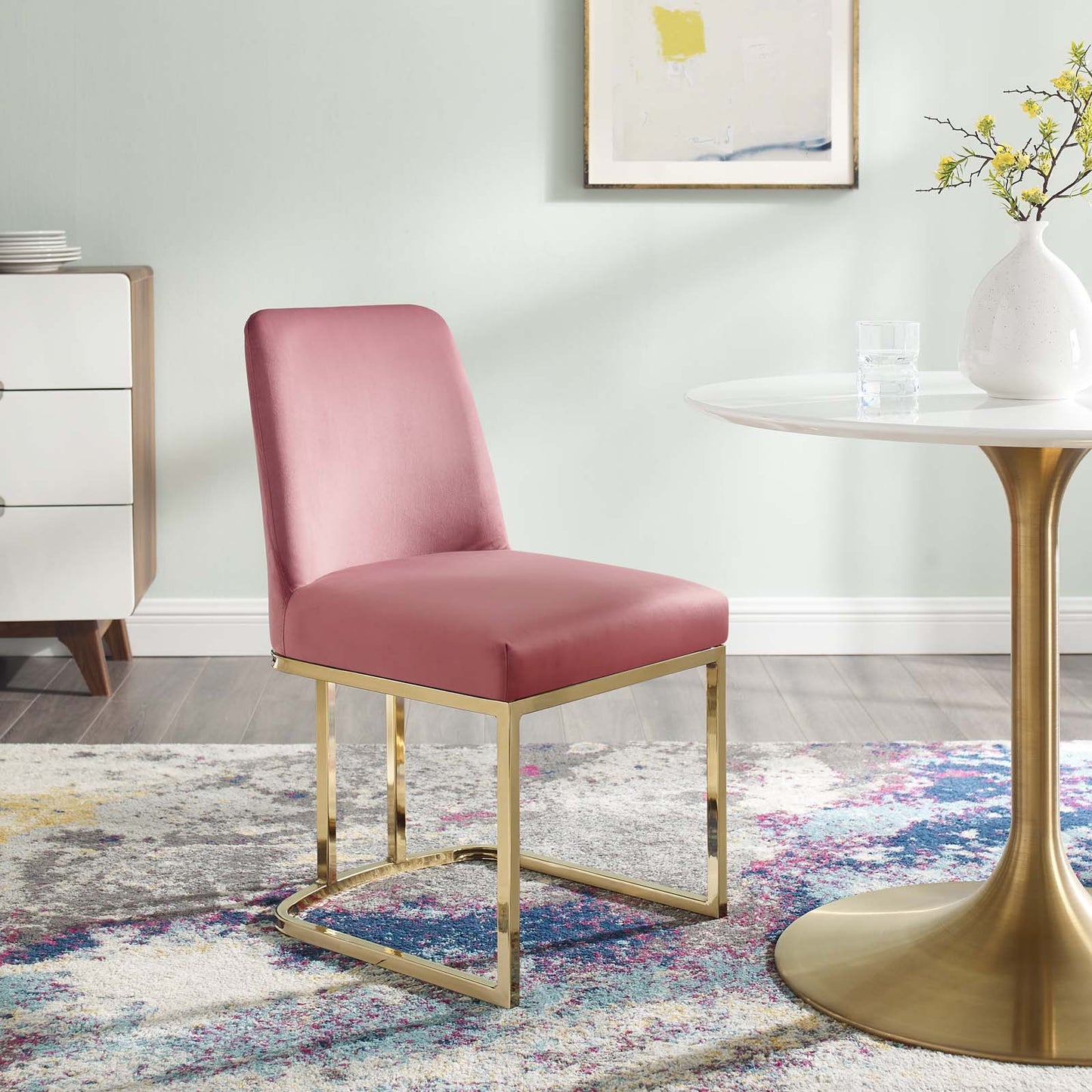 Amplify Sled Base Performance Velvet Dining Side Chair, Velvet, Metal Steel, Gold Pink, 18534