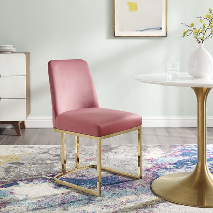 Amplify Sled Base Performance Velvet Dining Side Chair, Velvet, Metal Steel, Gold Pink, 18534
