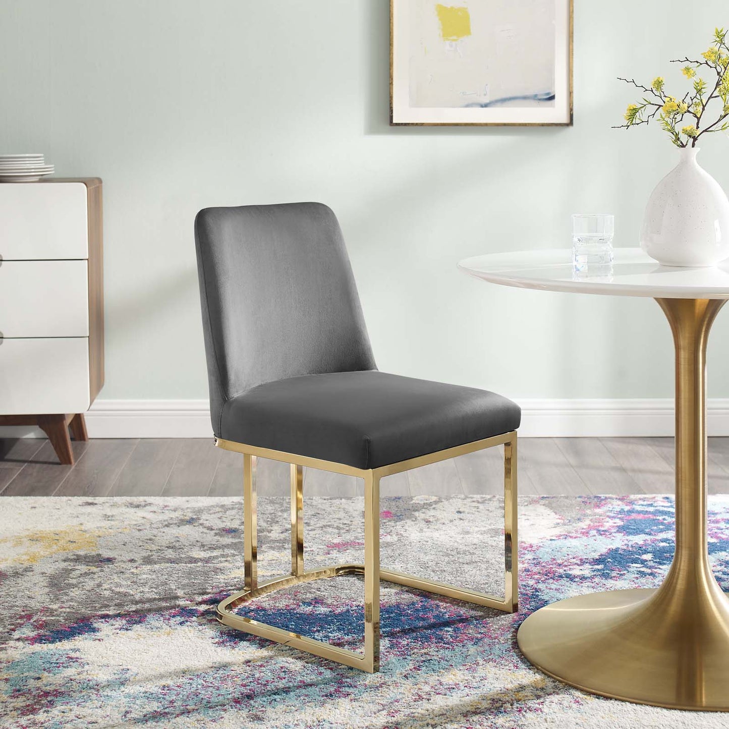 Amplify Sled Base Performance Velvet Dining Side Chair, Velvet, Metal Steel, Gold Grey Gray, 18535