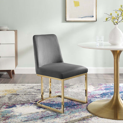 Amplify Sled Base Performance Velvet Dining Side Chair, Velvet, Metal Steel, Gold Grey Gray, 18535