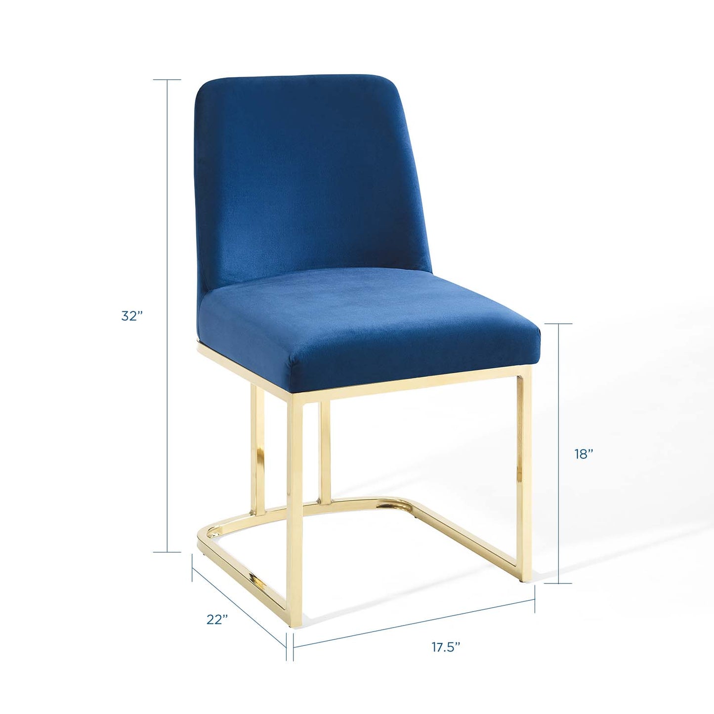 Amplify Sled Base Performance Velvet Dining Side Chair, Velvet, Metal Steel, Gold Blue Navy, 18536