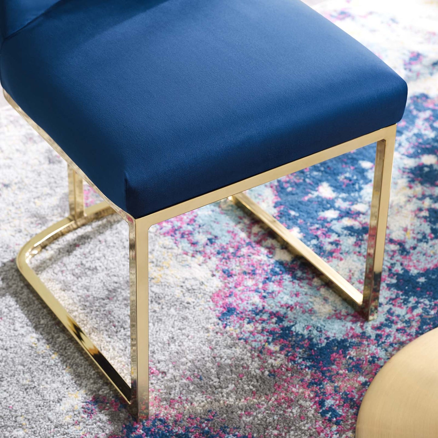 Amplify Sled Base Performance Velvet Dining Side Chair, Velvet, Metal Steel, Gold Blue Navy, 18536