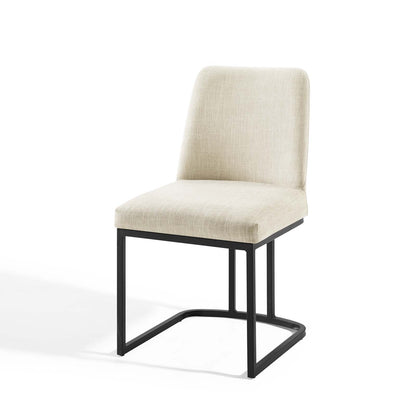 Amplify Sled Base Upholstered Fabric Dining Side Chair, Fabric, Metal Steel, Black Beige, 18537
