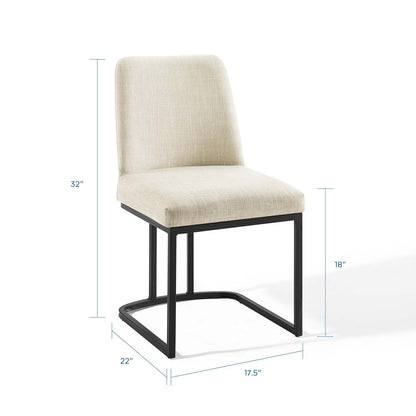 Amplify Sled Base Upholstered Fabric Dining Side Chair, Fabric, Metal Steel, Black Beige, 18537