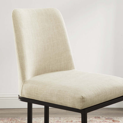 Amplify Sled Base Upholstered Fabric Dining Side Chair, Fabric, Metal Steel, Black Beige, 18537