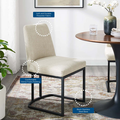 Amplify Sled Base Upholstered Fabric Dining Side Chair, Fabric, Metal Steel, Black Beige, 18537