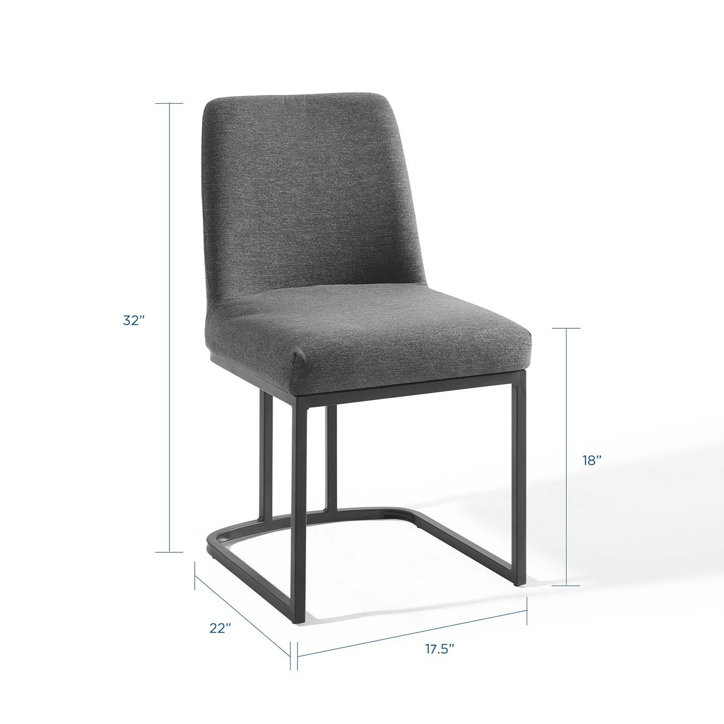 Amplify Sled Base Upholstered Fabric Dining Side Chair, Fabric, Metal Steel, Black Grey Gray, 18538