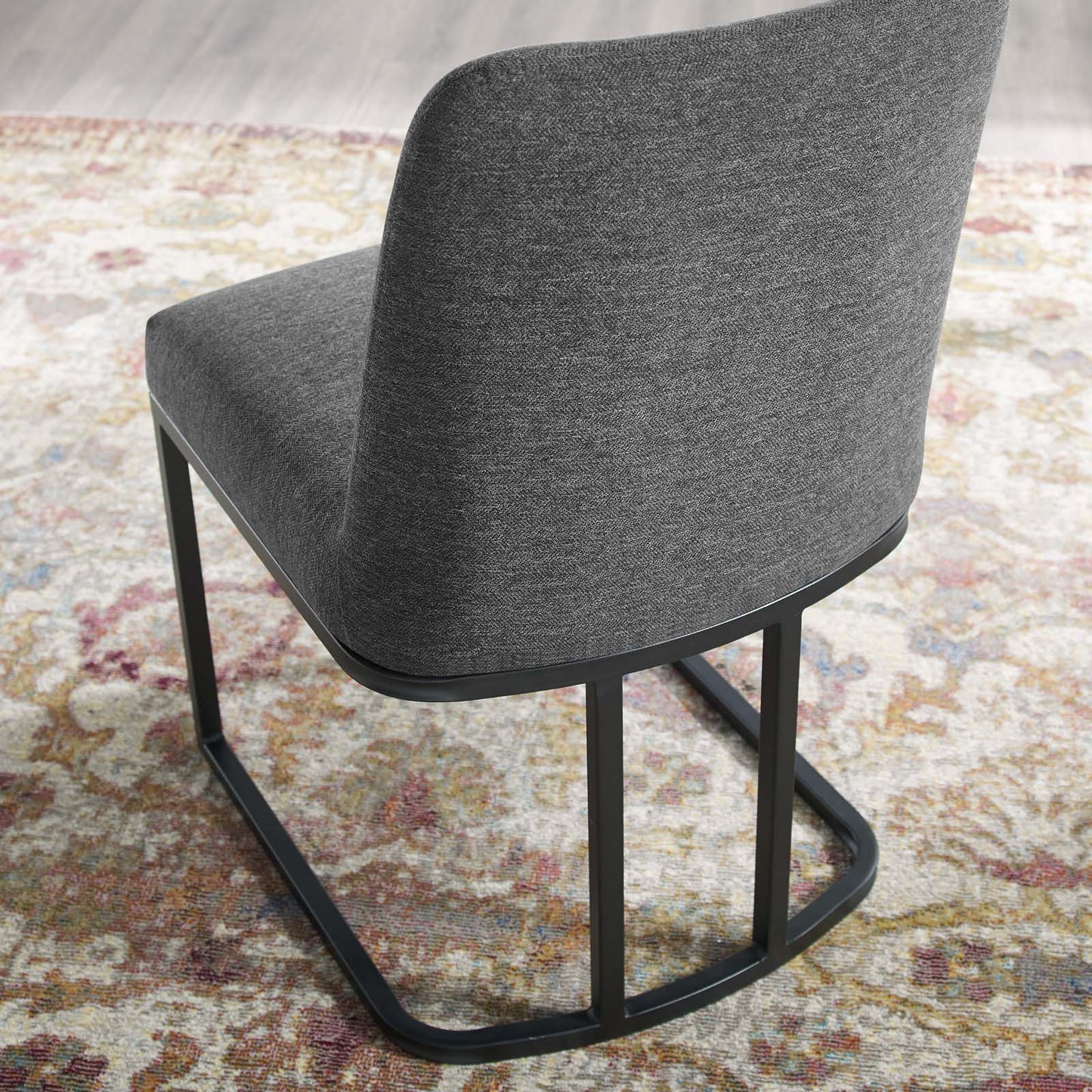 Amplify Sled Base Upholstered Fabric Dining Side Chair, Fabric, Metal Steel, Black Grey Gray, 18538