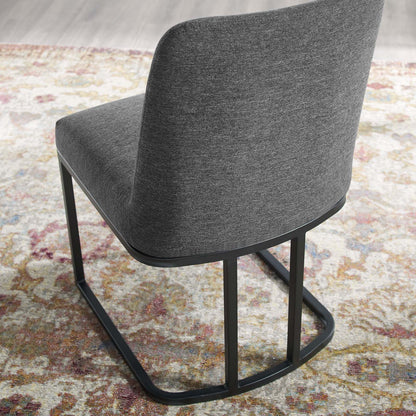 Amplify Sled Base Upholstered Fabric Dining Side Chair, Fabric, Metal Steel, Black Grey Gray, 18538