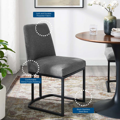 Amplify Sled Base Upholstered Fabric Dining Side Chair, Fabric, Metal Steel, Black Grey Gray, 18538