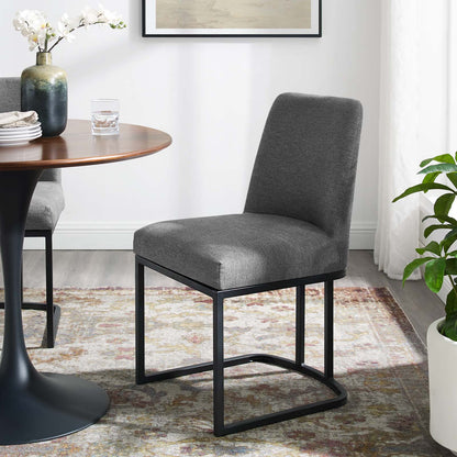 Amplify Sled Base Upholstered Fabric Dining Side Chair, Fabric, Metal Steel, Black Grey Gray, 18538