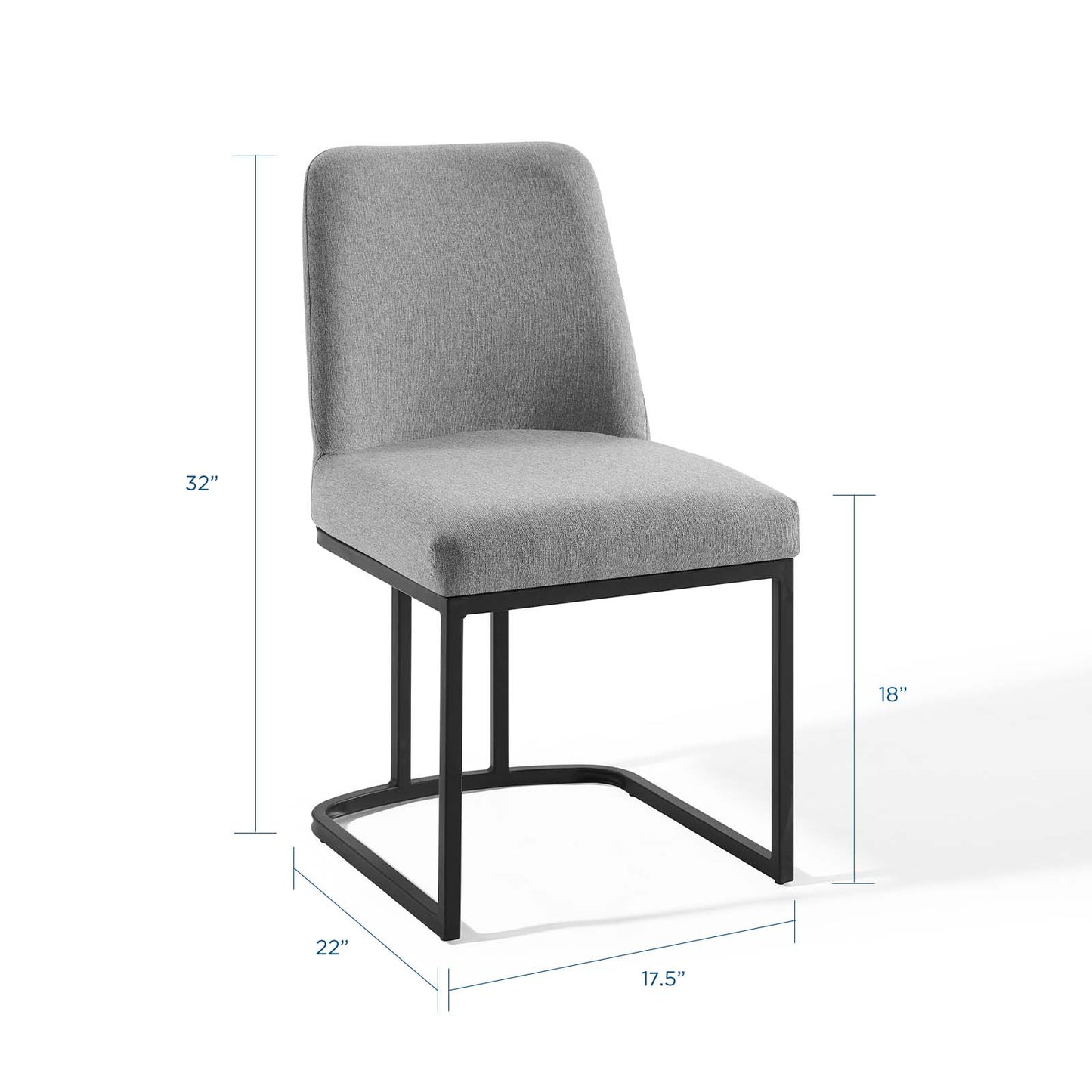 Amplify Sled Base Upholstered Fabric Dining Side Chair, Fabric, Metal Steel, Black Grey Gray, 18539