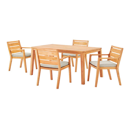 Portsmouth 5 Piece Outdoor Patio Karri Wood Dining Set, Wood, Brown Natural Taupe Gray, 18541