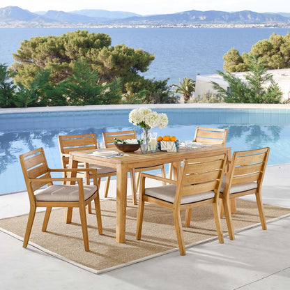 Portsmouth 7 Piece Outdoor Patio Karri Wood Dining Set, Wood, Brown Natural Taupe Gray, 18542