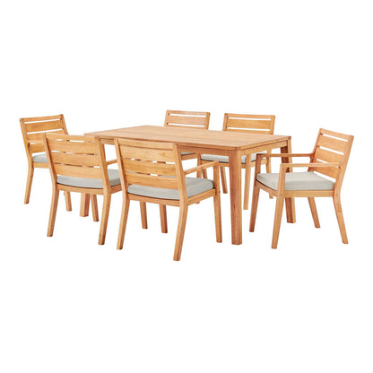 Portsmouth 7 Piece Outdoor Patio Karri Wood Dining Set, Wood, Brown Natural Taupe Gray, 18542