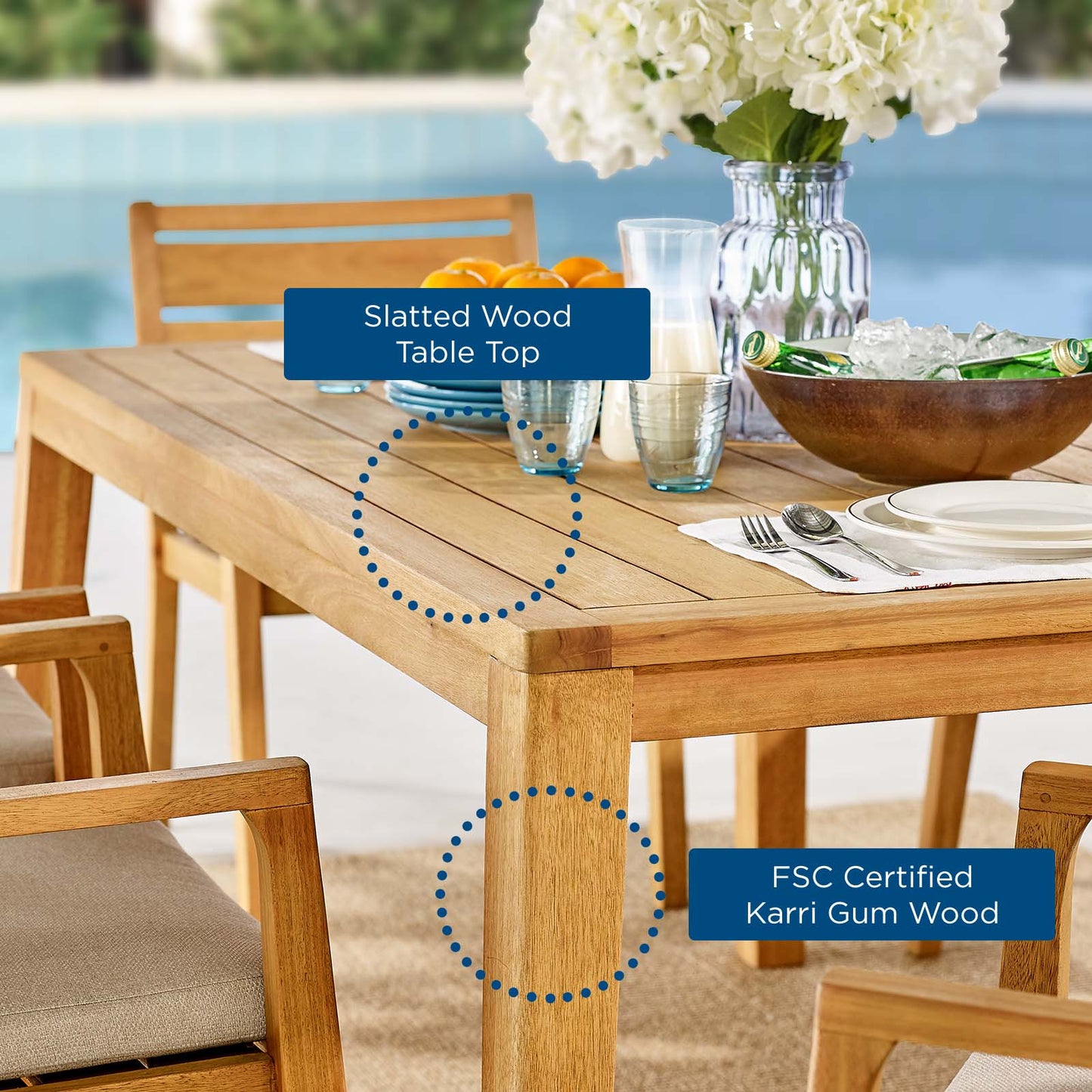 Portsmouth 7 Piece Outdoor Patio Karri Wood Dining Set, Wood, Brown Natural Taupe Gray, 18542