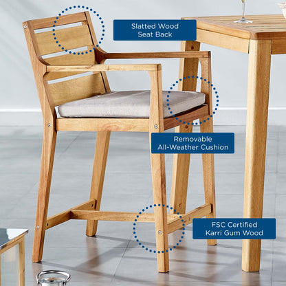 Portsmouth 3 Piece Outdoor Patio Karri Wood Bar Set, Wood, Brown Natural Taupe Gray, 18543