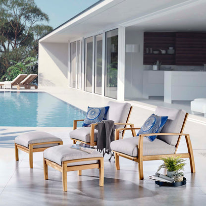 Orlean 4 Piece Outdoor Patio Eucalyptus Wood Set, Wood, Brown Natural Light Grey Gray, 18546