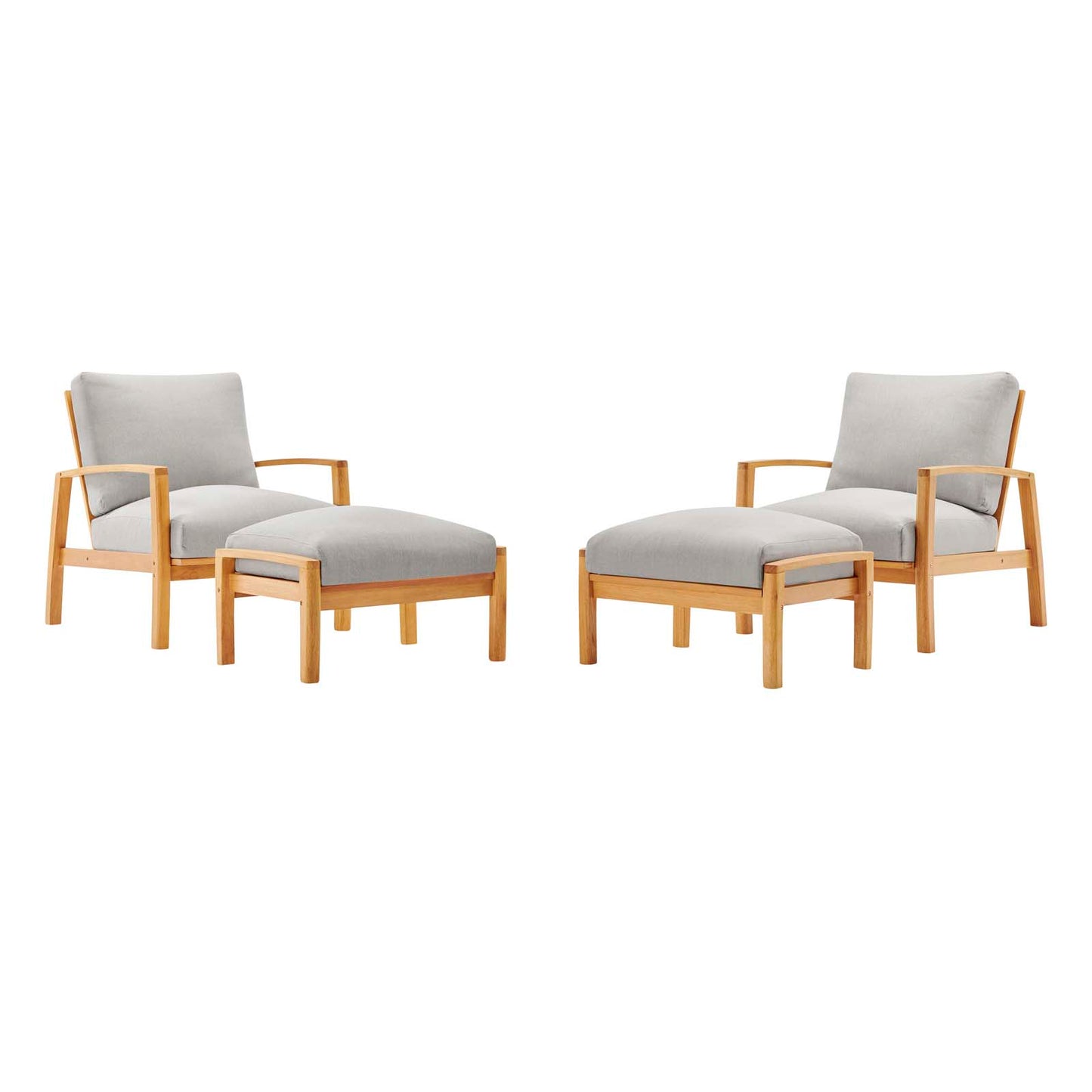 Orlean 4 Piece Outdoor Patio Eucalyptus Wood Set, Wood, Brown Natural Light Grey Gray, 18546