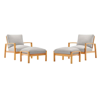 Orlean 4 Piece Outdoor Patio Eucalyptus Wood Set, Wood, Brown Natural Light Grey Gray, 18546