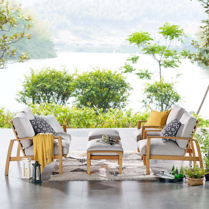Orlean 5 Piece Outdoor Patio Eucalyptus Wood Set, Wood, Brown Natural Light Grey Gray, 18547