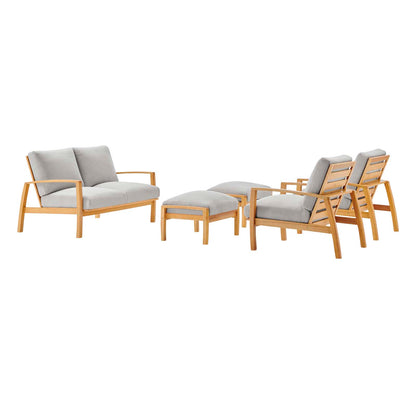 Orlean 5 Piece Outdoor Patio Eucalyptus Wood Set, Wood, Brown Natural Light Grey Gray, 18547