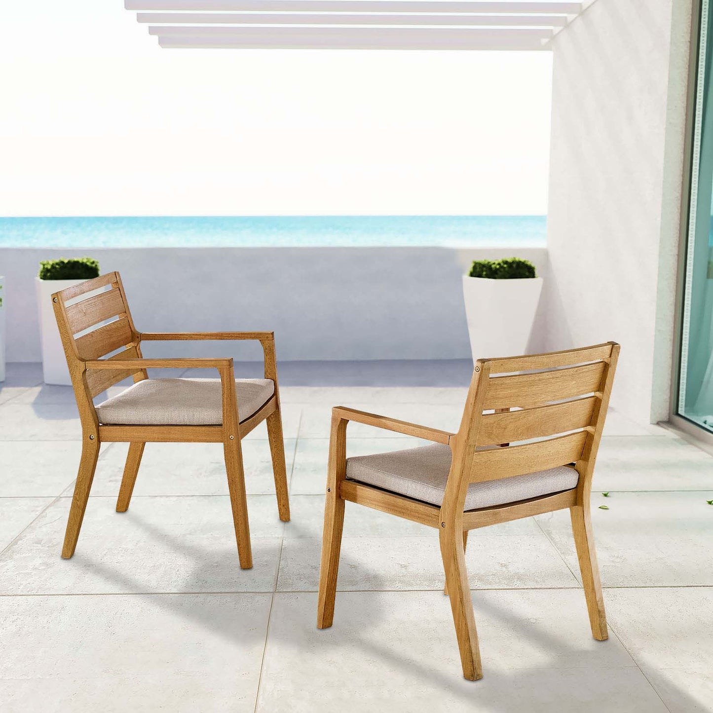 Portsmouth Outdoor Patio Karri Wood Armchair Set of 2, Wood, Brown Natural Taupe Gray, 18548