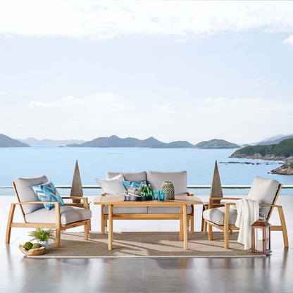 Orlean 4 Piece Outdoor Patio Eucalyptus Wood Set, Wood, Brown Natural Light Grey Gray, 18549
