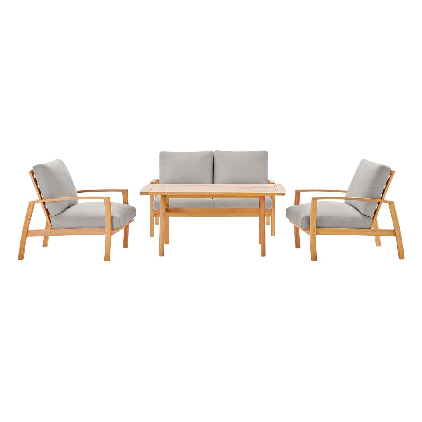 Orlean 4 Piece Outdoor Patio Eucalyptus Wood Set, Wood, Brown Natural Light Grey Gray, 18549