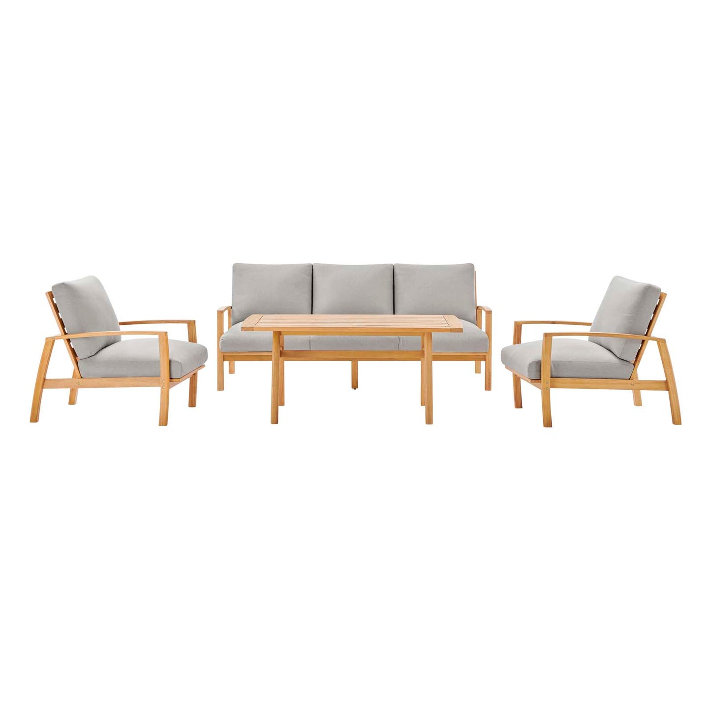 Orlean 4 Piece Outdoor Patio Eucalyptus Wood Set, Wood, Brown Natural Light Grey Gray, 18552