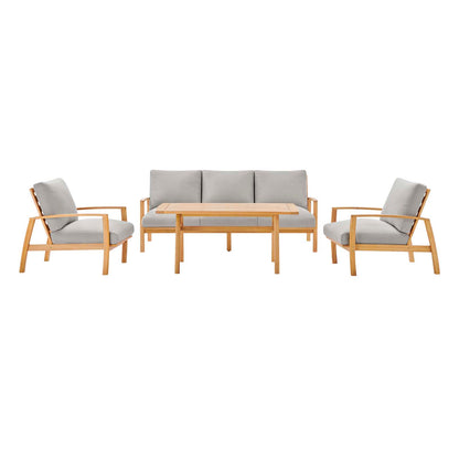 Orlean 4 Piece Outdoor Patio Eucalyptus Wood Set, Wood, Brown Natural Light Grey Gray, 18552