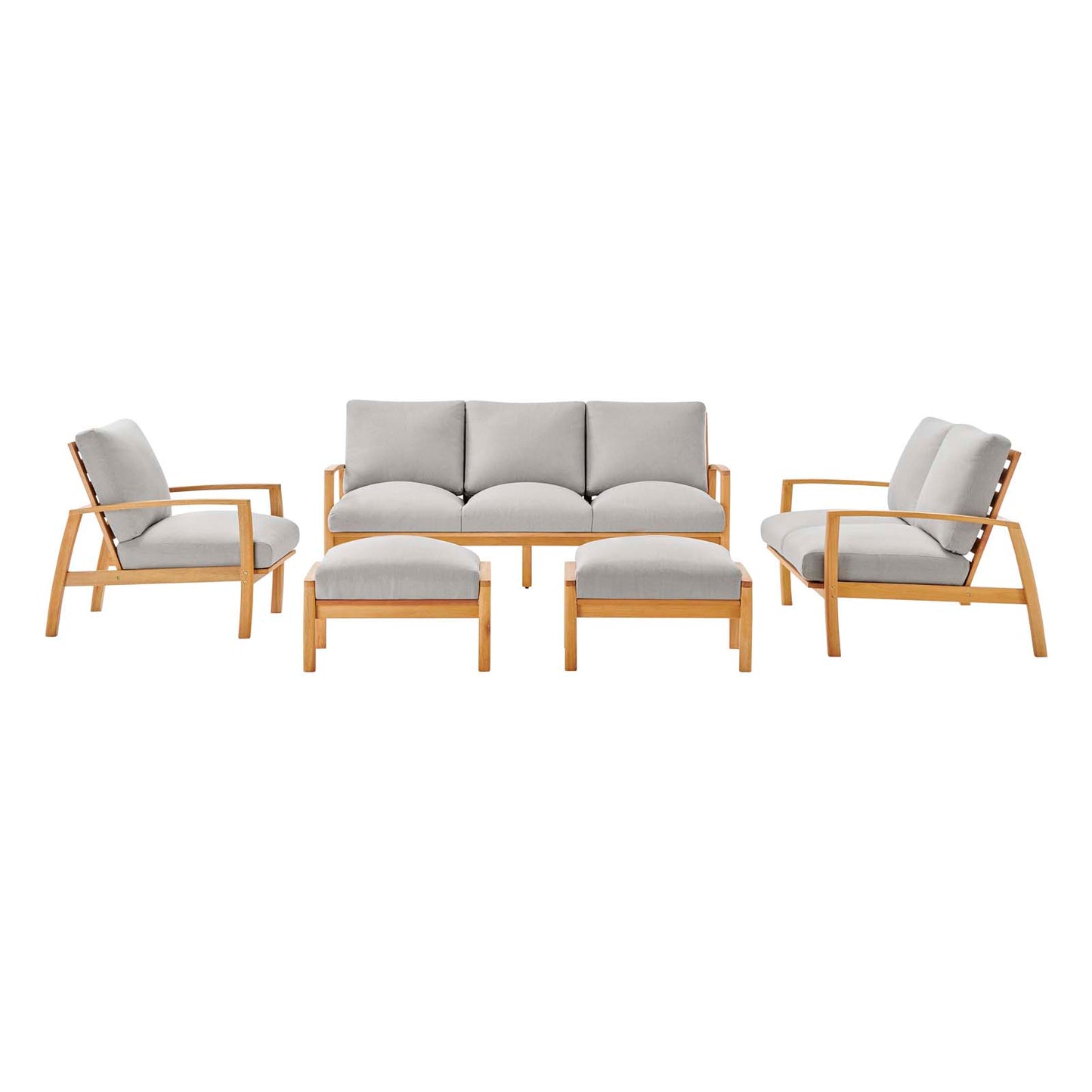 Orlean 5 Piece Outdoor Patio Eucalyptus Wood Set, Wood, Brown Natural Light Grey Gray, 18557